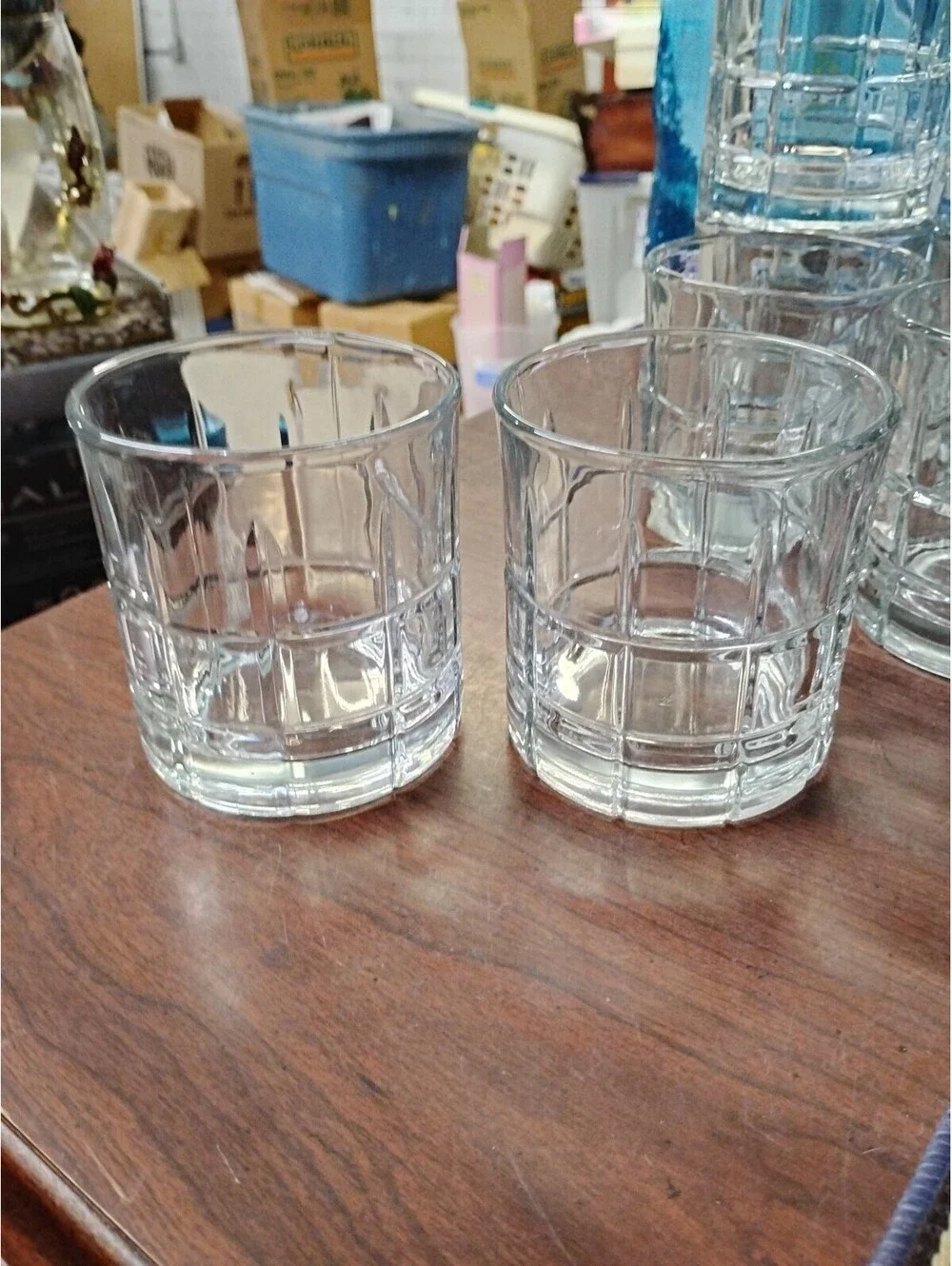 Anchor Hocking Clear MANCHESTER TARTAN Vintage Lowball /Whiskey Glasses Set 2